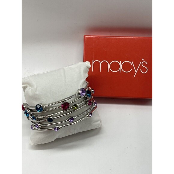 Macy’s 6 Piece Bangle Set Multi Color Stone Bracelets New - Picture 1 of 7